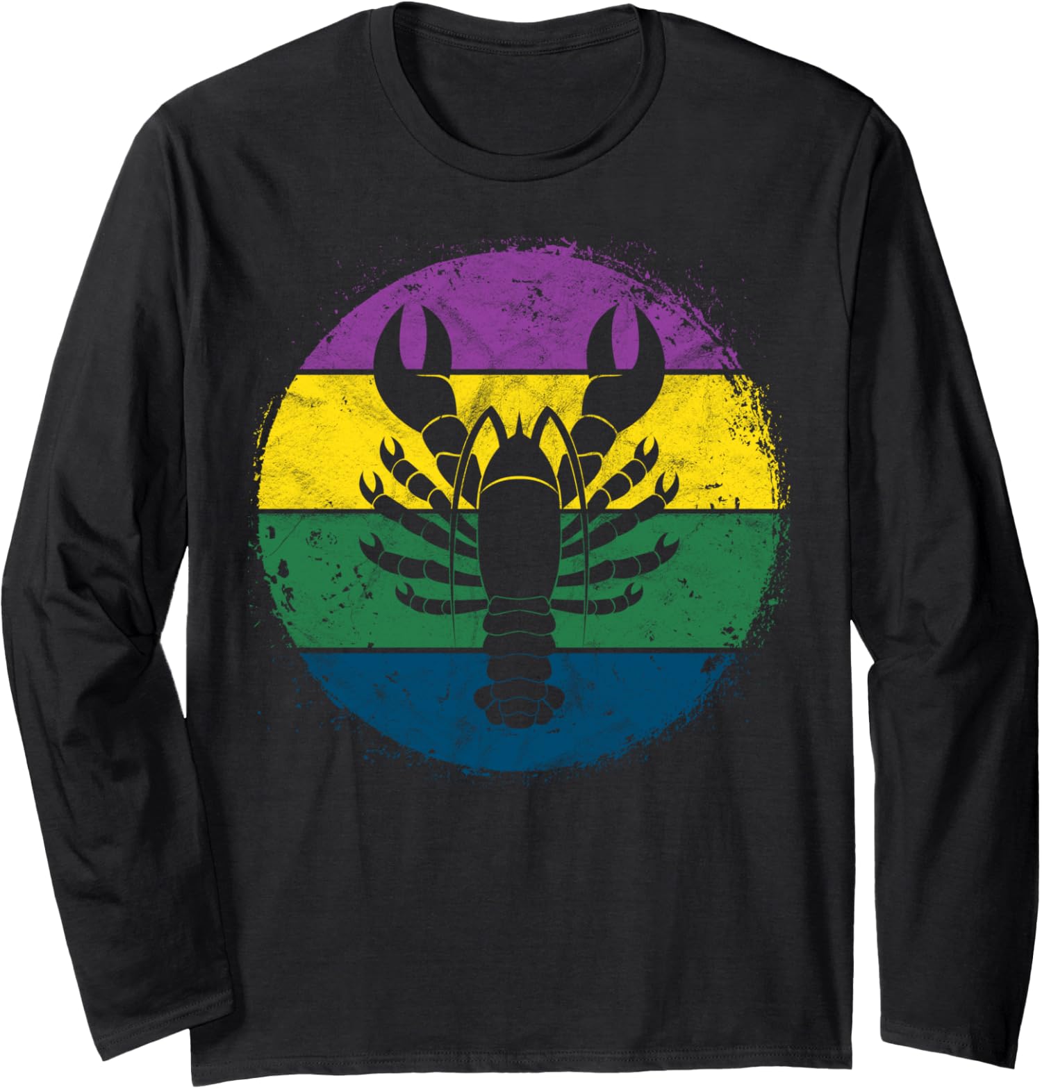 Circular Crawfish Silhouette Gift Crab Mardi Gras Long Sleeve Tshirt - Picture 3 of 5