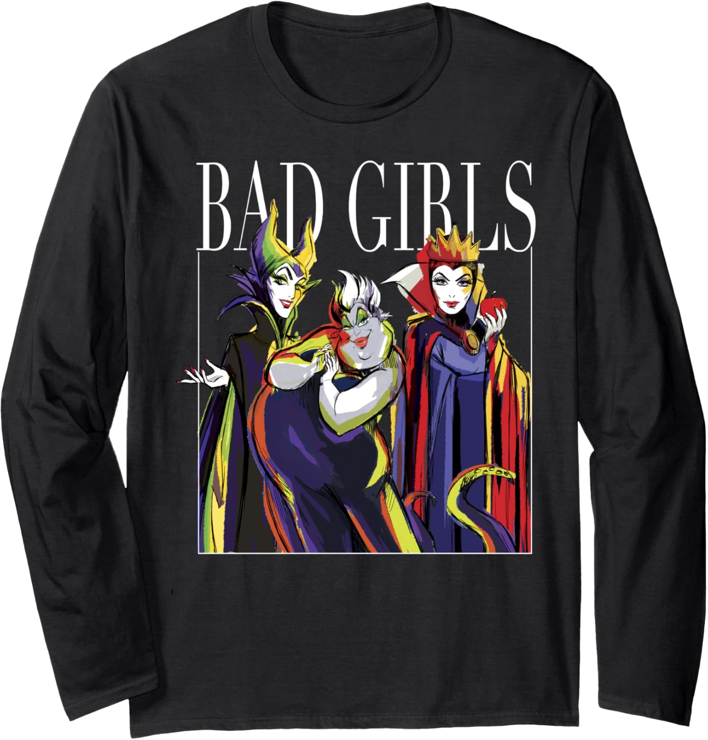 Disney Villains Bad Girls Group Shot Painted Long Sleeve, Black, S
