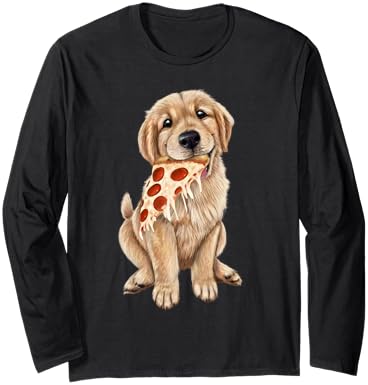 Golden Retriever eating pizza - puppy with a slice of pizza Long Sleeve T-Shirt