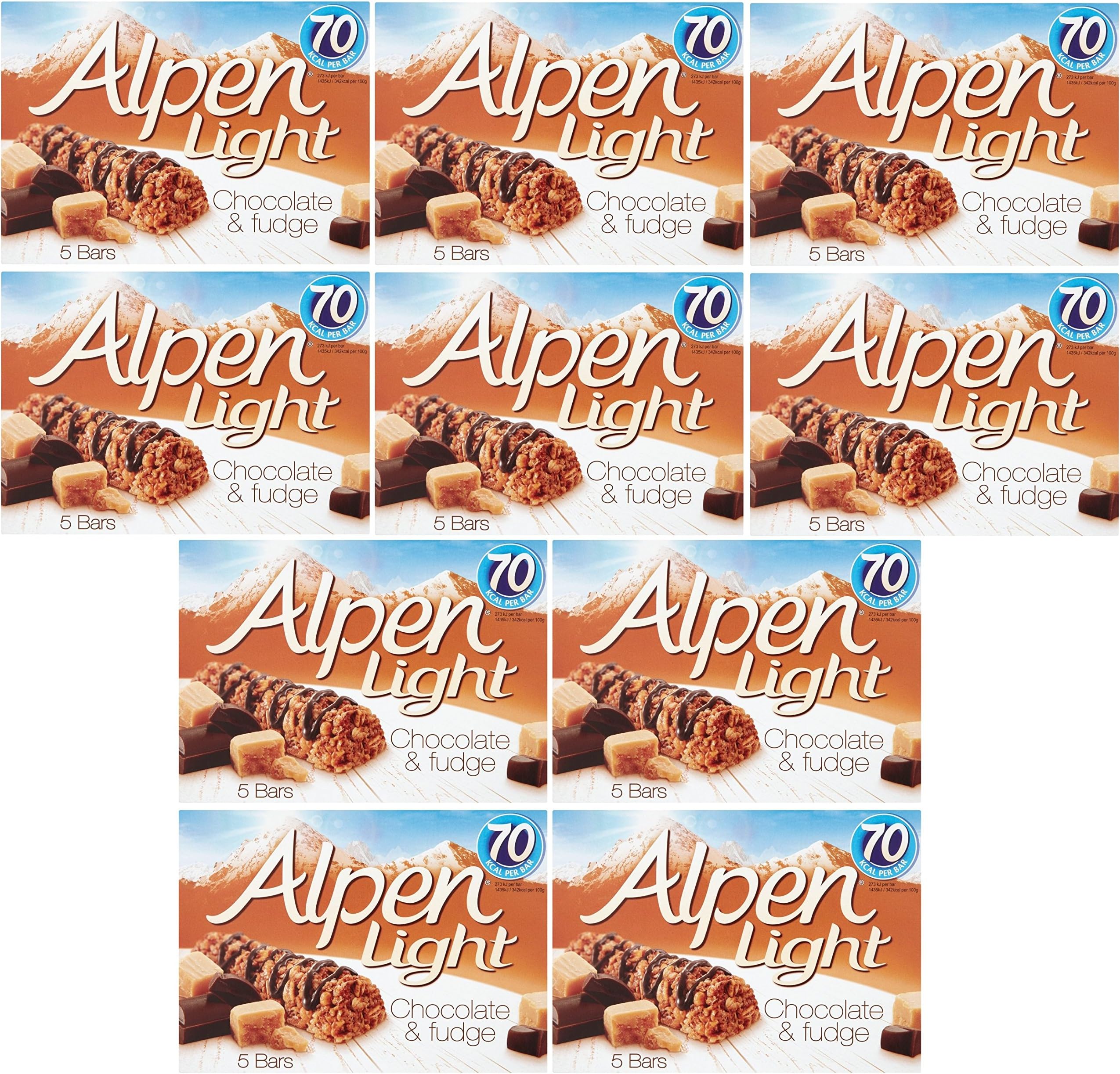 Alpen Light Chocolate & Fudge, 5 Bars of 95g - Pack of 10