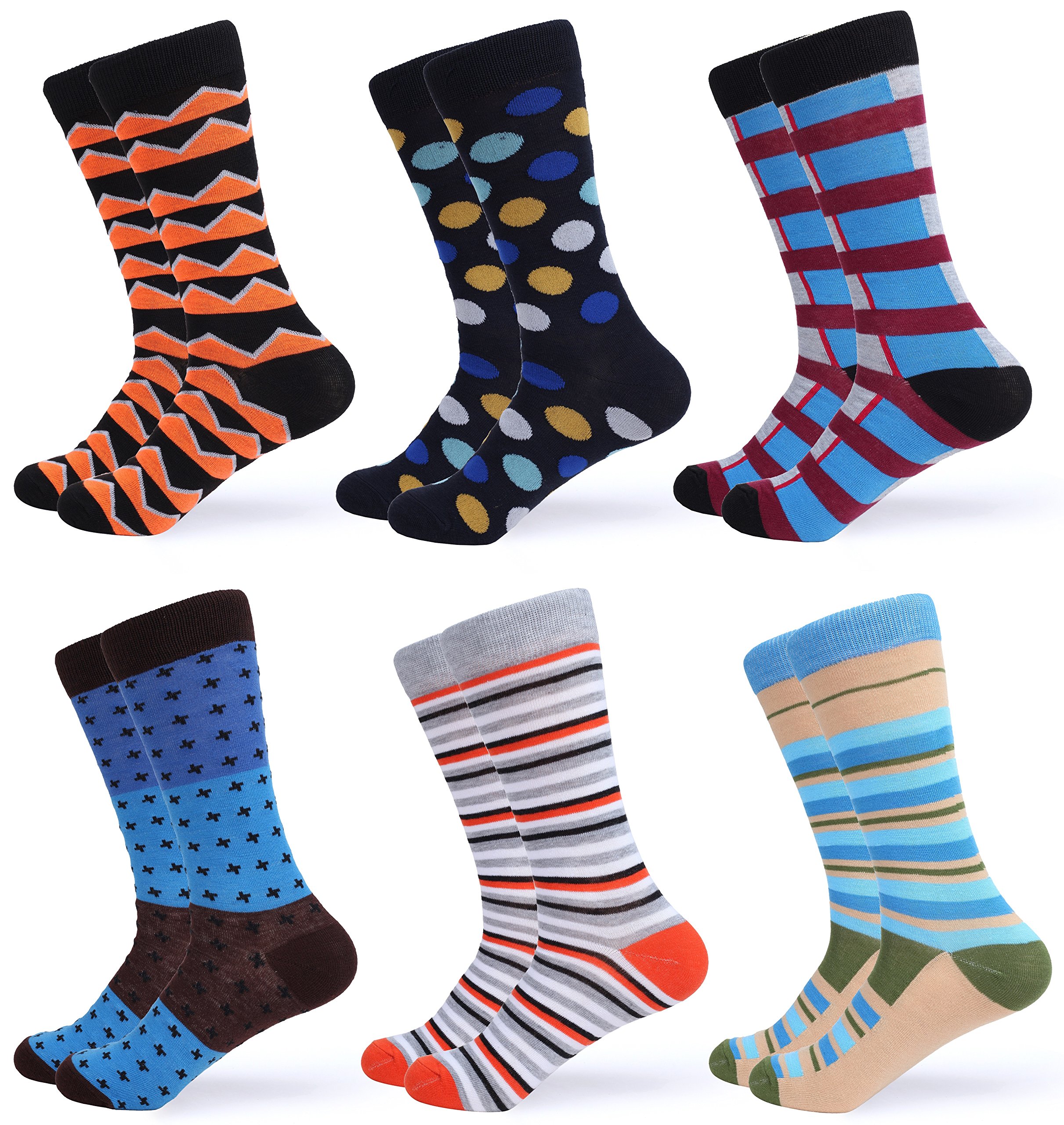 GALLERY SEVEN Mens Socks, 6 Pack Assorted Colorful Fun Bright Patterned Casual Dress Socks