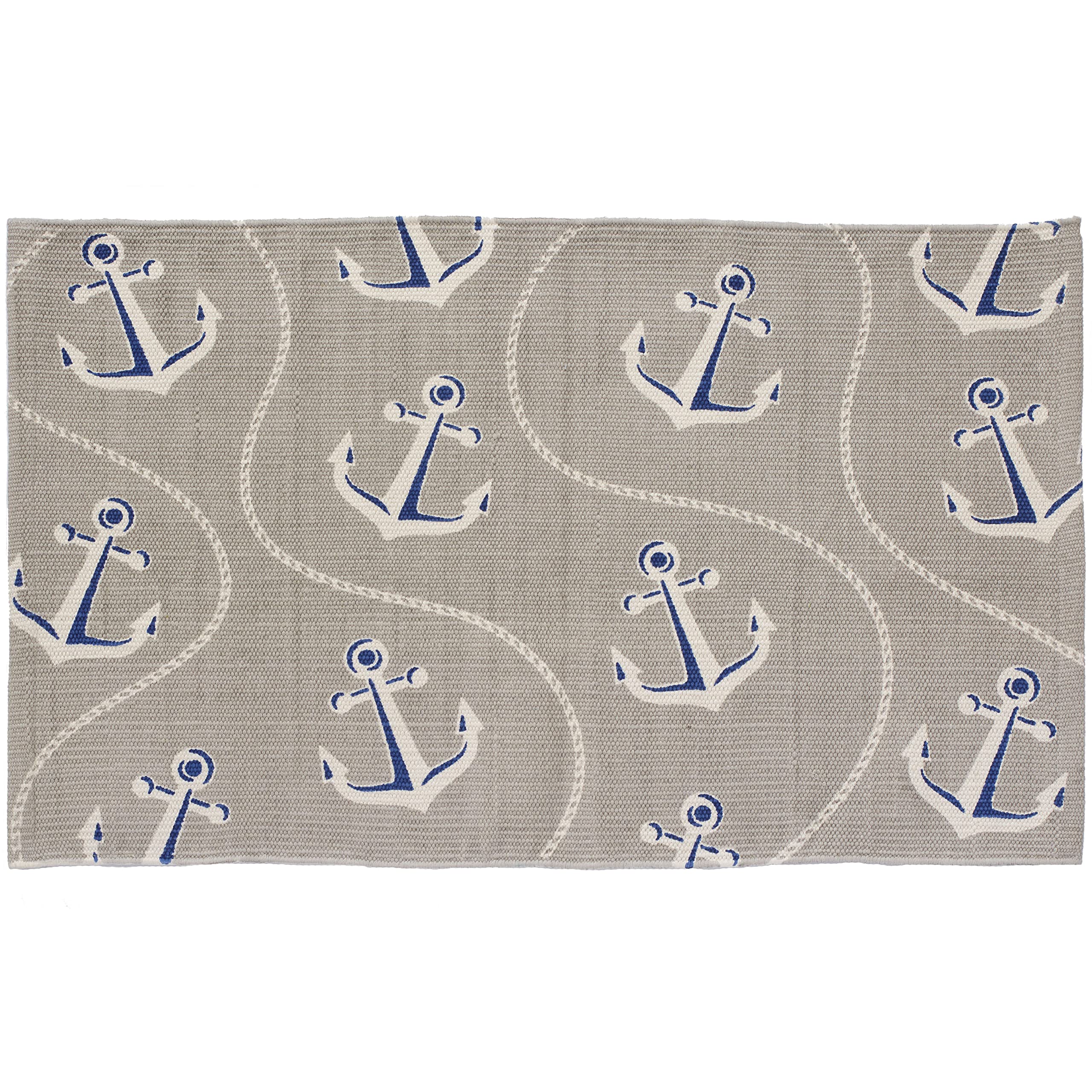 HF by LT Printed Cotton Anchor Rug, 21 x 34 inches, 100% Cotton Hand ...