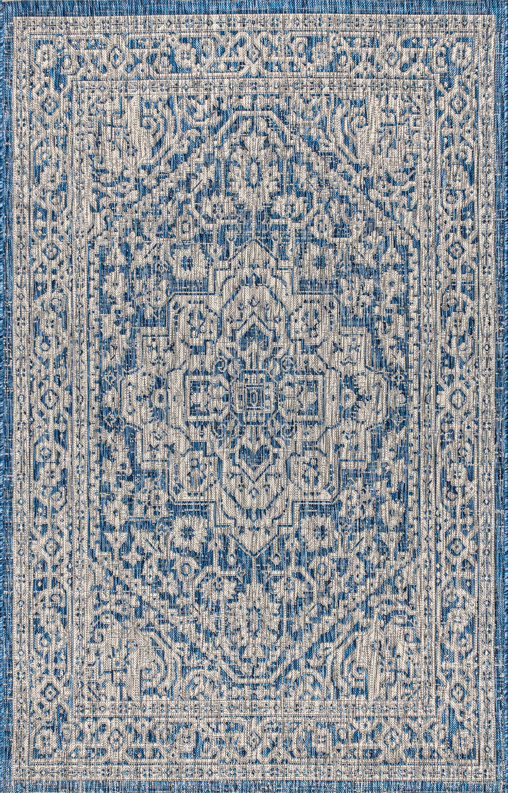 JONATHAN Y SMB101B-8 Sinjuri Alfombra Interior Exterior Textura Tejido Medallón Fácil de Limpiar, Habitación, Cocina, 240 cm x 300 cm, Azul Marino/Gris
