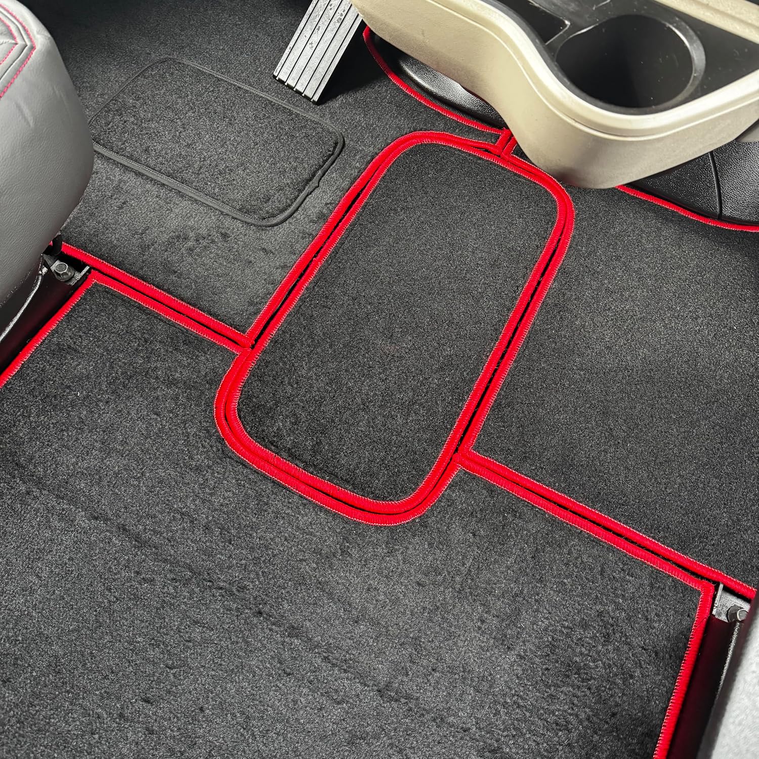 Floor Mat Set Compatible with Peterbilt 579 – Black Carpet with Red Stitching – Custom Fit, Durable, Easy to Clean – Complete Cab Protection (Black/Red)