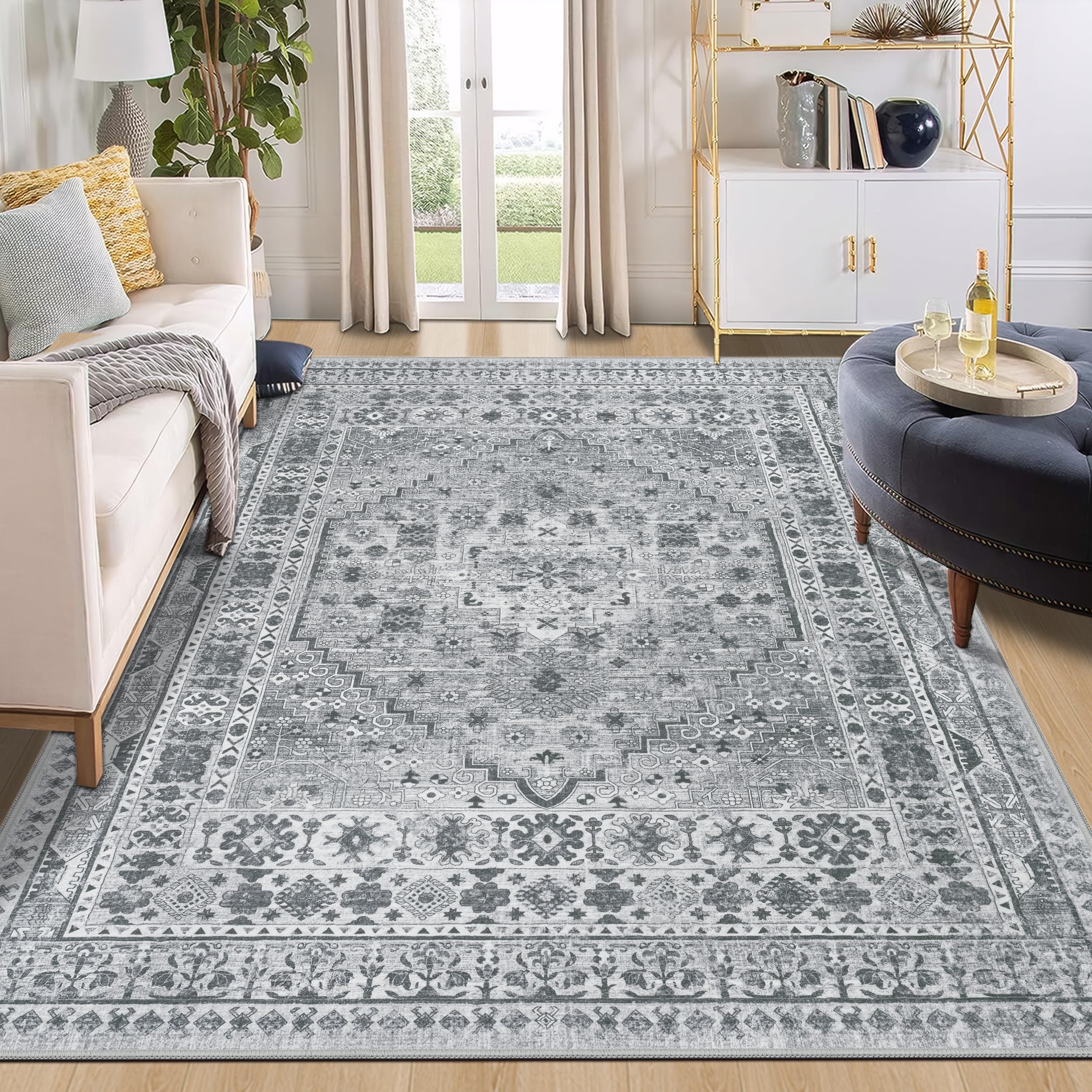 Capslpad Vintage Teppich Wohnzimmer Retro rutschfest Kurzflor Kunstwolle Teppich Waschbar Weich Schlafzimmer Teppiche für Wohnzimmer Schlafzimmer Büro Bereich Esszimmer