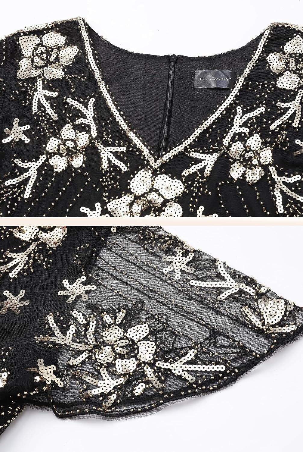 Women Short Sleeve Evening Floral Maxi Long 1920s Dress Sequin Mermaid Costume w/ 20s Gatsby Accessories Set