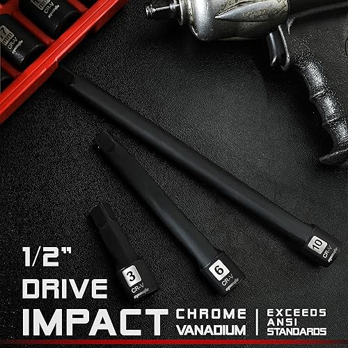 Miniatura 6 de EPAuto Juego de llaves SAE de impacto profundo de 1/2 pulgada, Cr-V, 6 puntos, 11 enchufes + barra de extensión de enchufe de impacto de 1/2