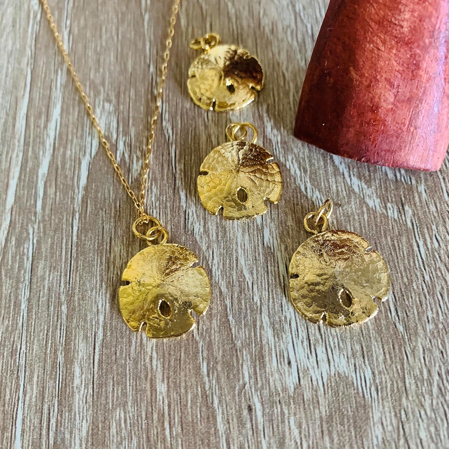 Genuine Gold Sand Dollar Necklace, Real Sand Dollar Charm on 14k Chain, Ocean & Beach Jewelry