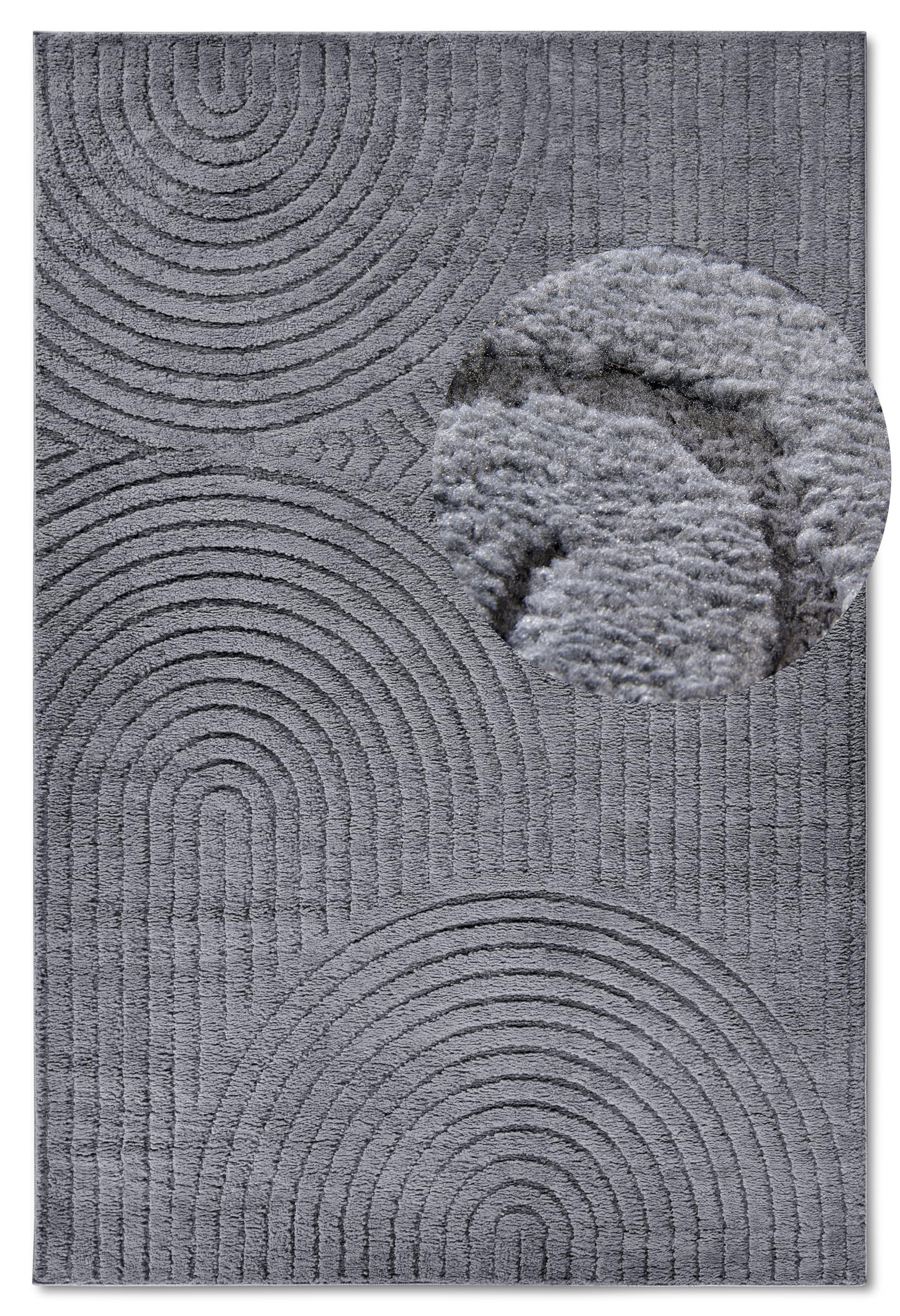 ELLE Decoration Panglao Tapis de Salon Moderne à Poils Courts – Moelleux – Effet très Profond Skandi Boho géométrique, Vagues – Arc – pour Salon, Chambre à Coucher, Cuisine, Anthracite, 160 x 235 cm