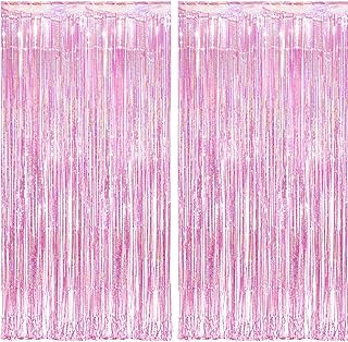 برافشاين ستائر خلفية لامعة بلون بينك باهت، ستائر لامعة لتزيين حفلات اعياد الميلاد وحفلات الزفاف والكريسماس وحفلات الديسكو (قطعتين، 1 × 2.5 قدم)، معدن