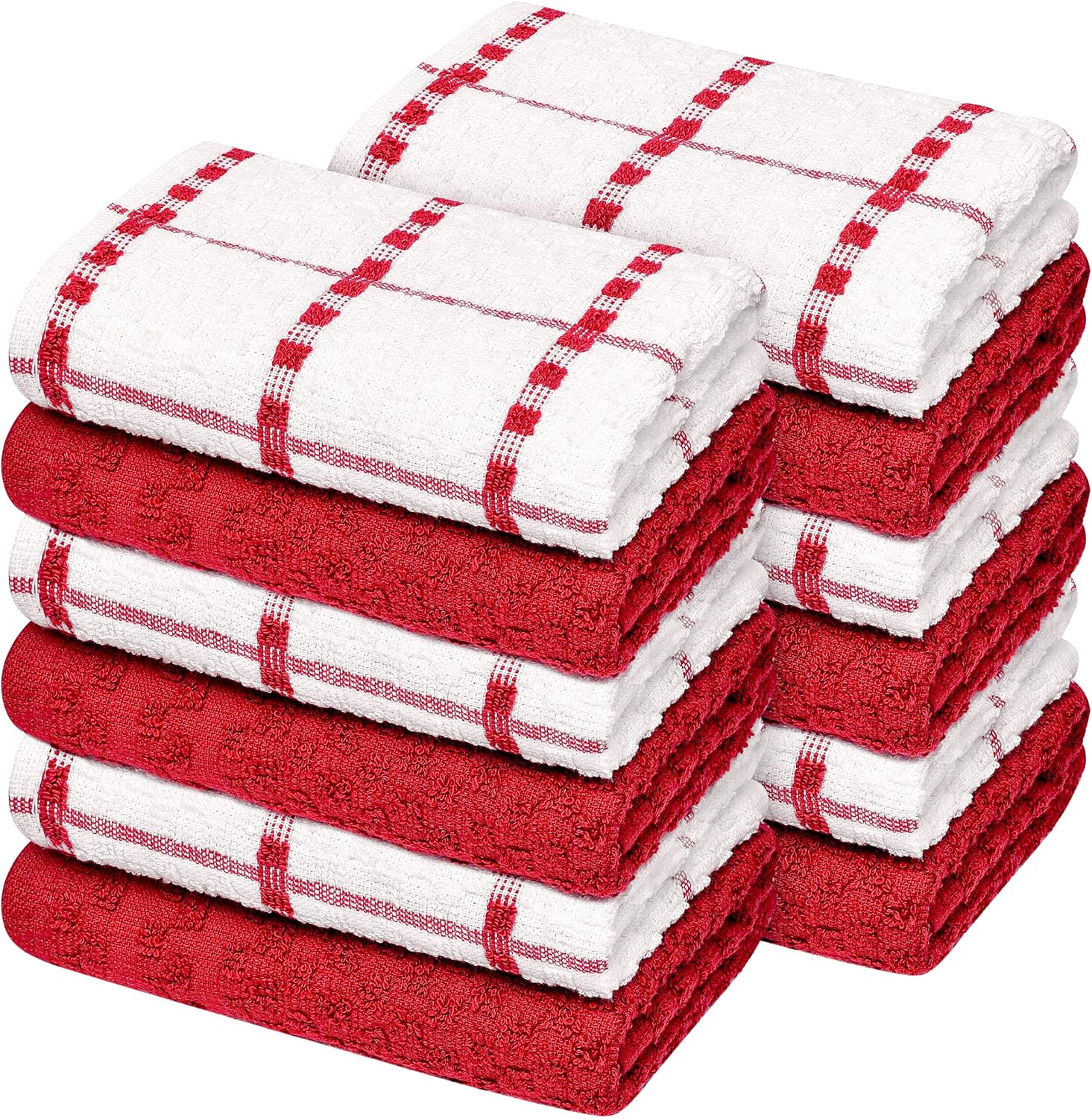 Oakias Terry Dish Cloths Red (12 Pack, 12 x 12 Inches) Cotton Dish Towels 310