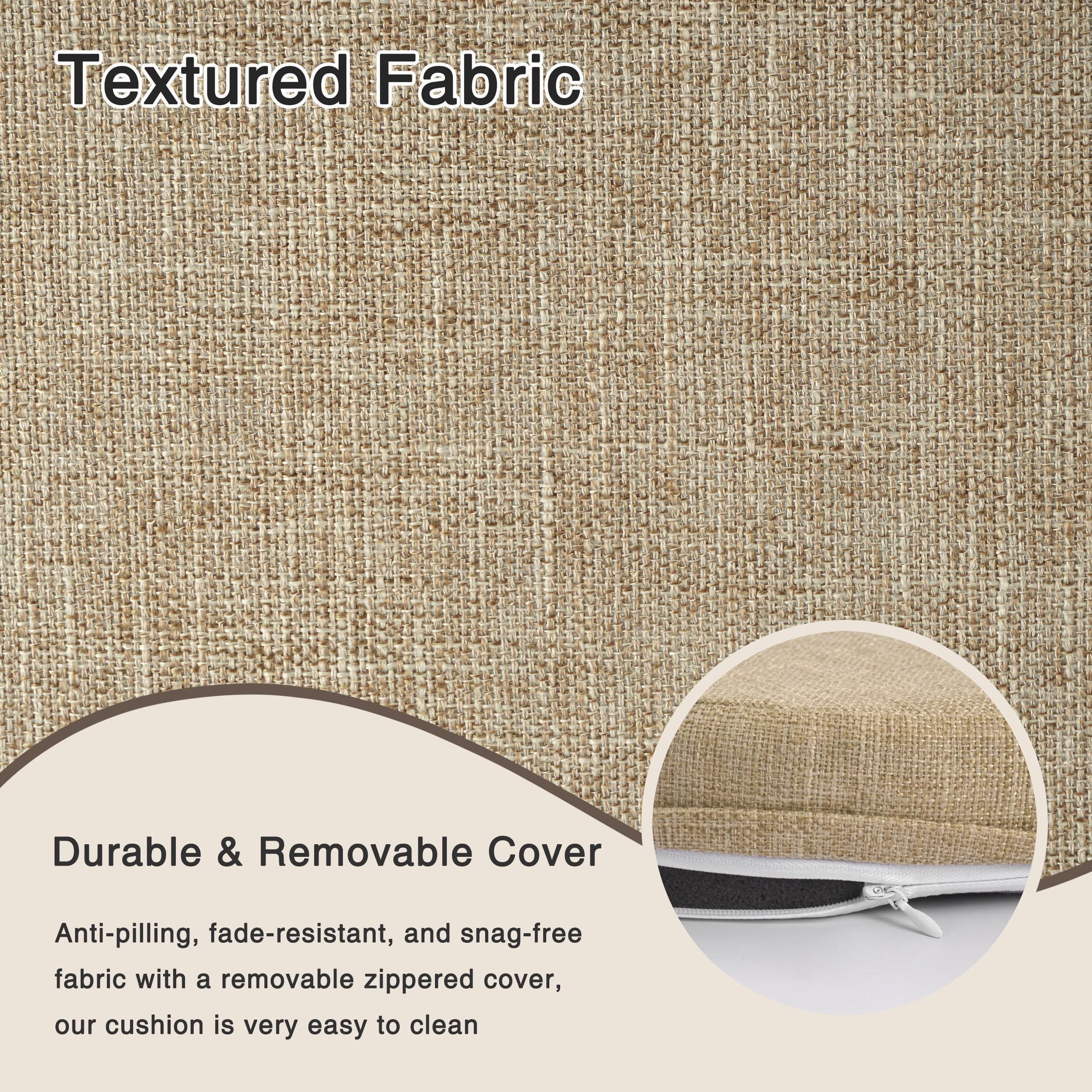 OVOV Round Chair Cushions for Dining Chairs 2 Pack Extra Thick Seat Cushion Circle Chair Pads with Removable Cover and Non Slip Bottom Beige (16x16 Inch) - Image 4