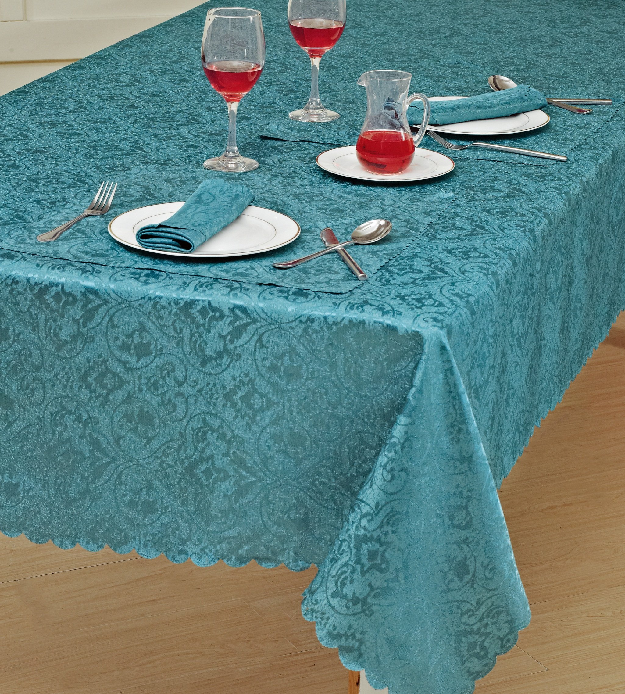 Best Linen Table Cloth Classic Damask Printed Jacquard Table Cover Shape Rectangle Round Table Runner Napkin for Kitchen Picnic Garden (Teal, 4 x Napkin17 x17)