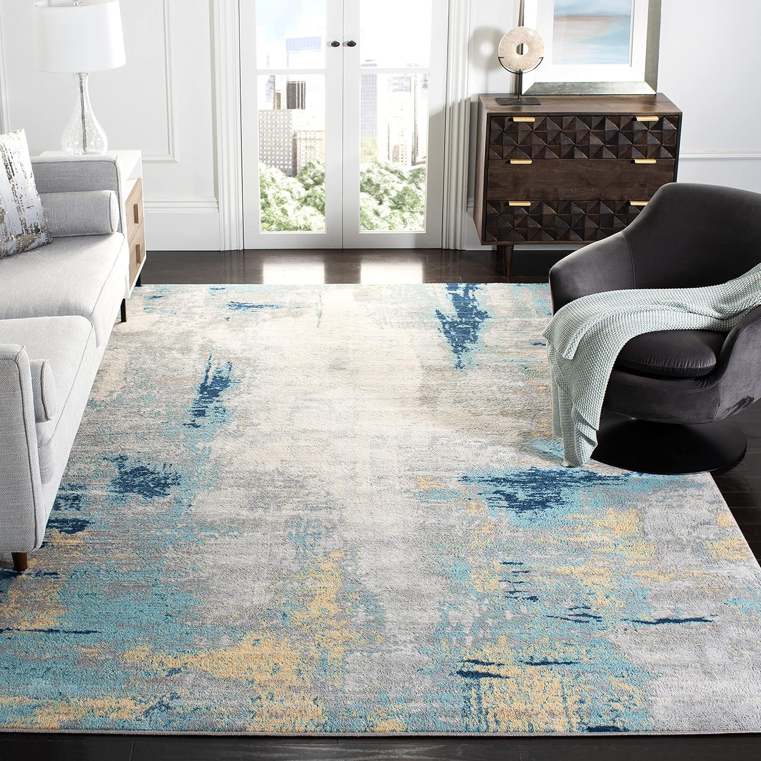 SAFAVIEH Jasper Collection X-Large Area Rug – 12′ x 15′, Grey & Gold, Modern Abstract Design, Non-Shedding & Easy Care, Ideal for High Traffic Areas in Living Room, Bedroom (JSP101A) SAFAVIEH Jasper Collection X-Large Area Rug – 12′ x 15′, Grey & Gold, Modern Abstract Design, Non-Shedding & Easy Care, Ideal for High Traffic Areas in Living Room, Bedroom (JSP101A)
