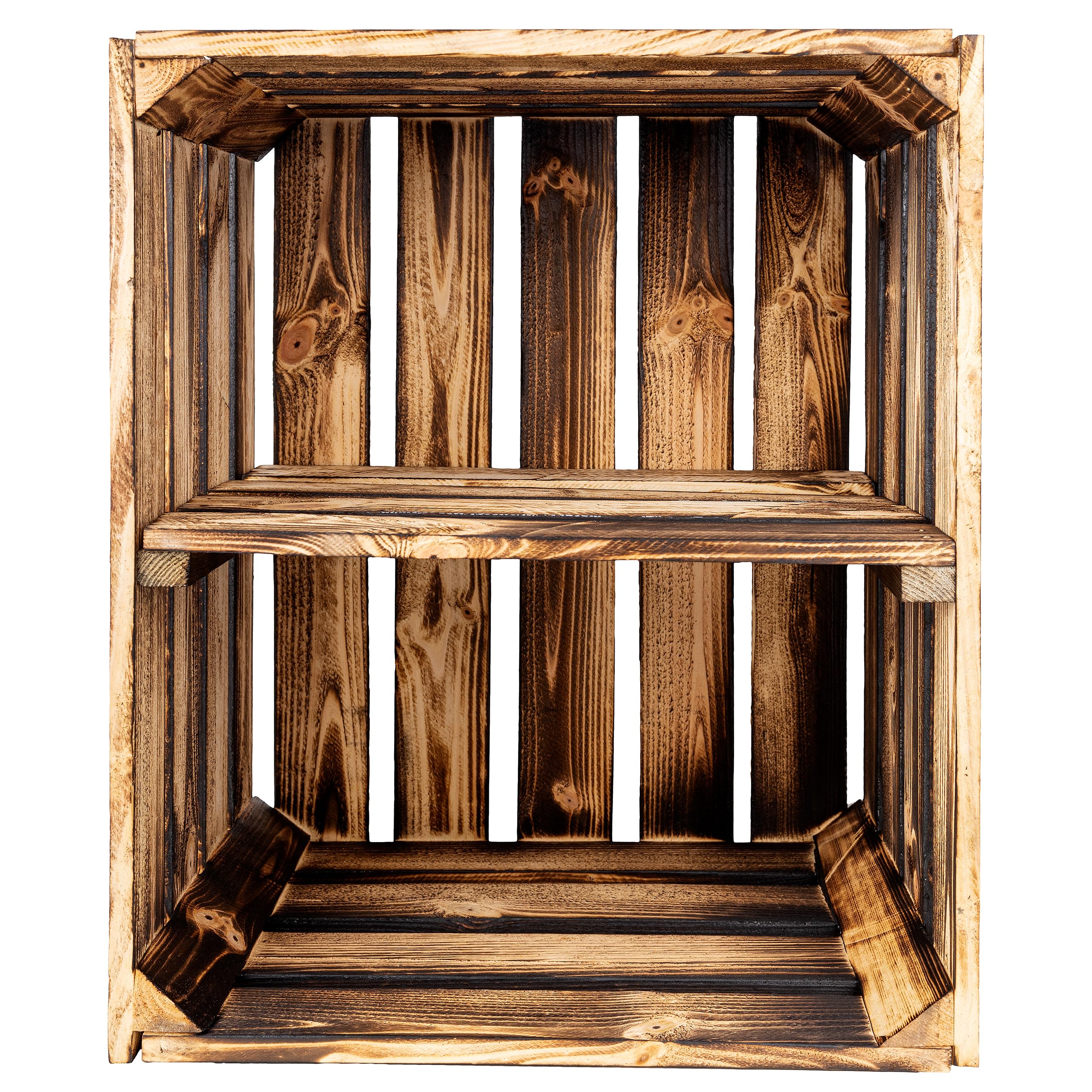 Creative DECO Caja de Madera Flameada con Estante | 50x40x30 cm
