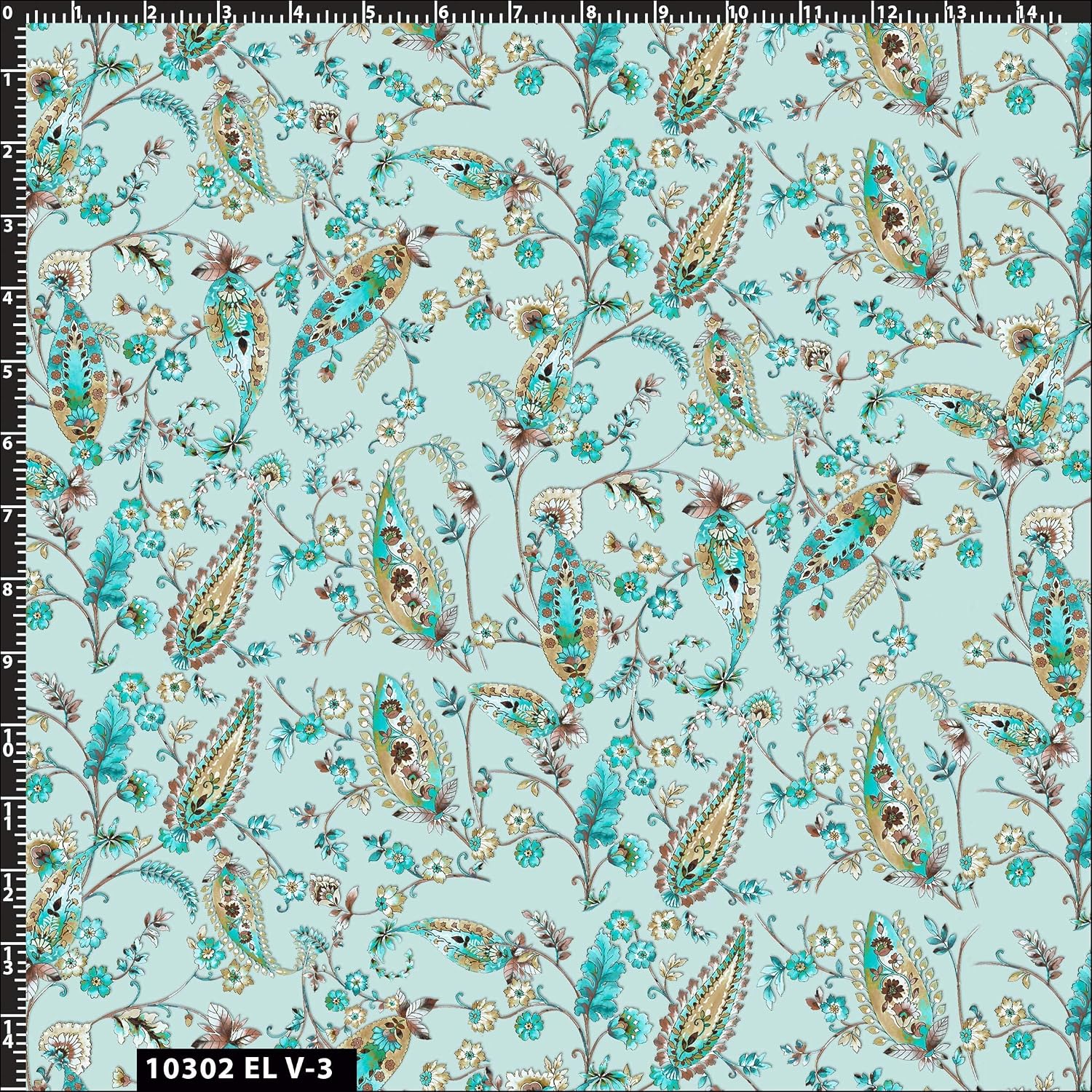 Paisley Floral Vine Design 100% Cotton Quilting Fabric by The Yard - (Mint, Turquiose, Taupe and Mocha)