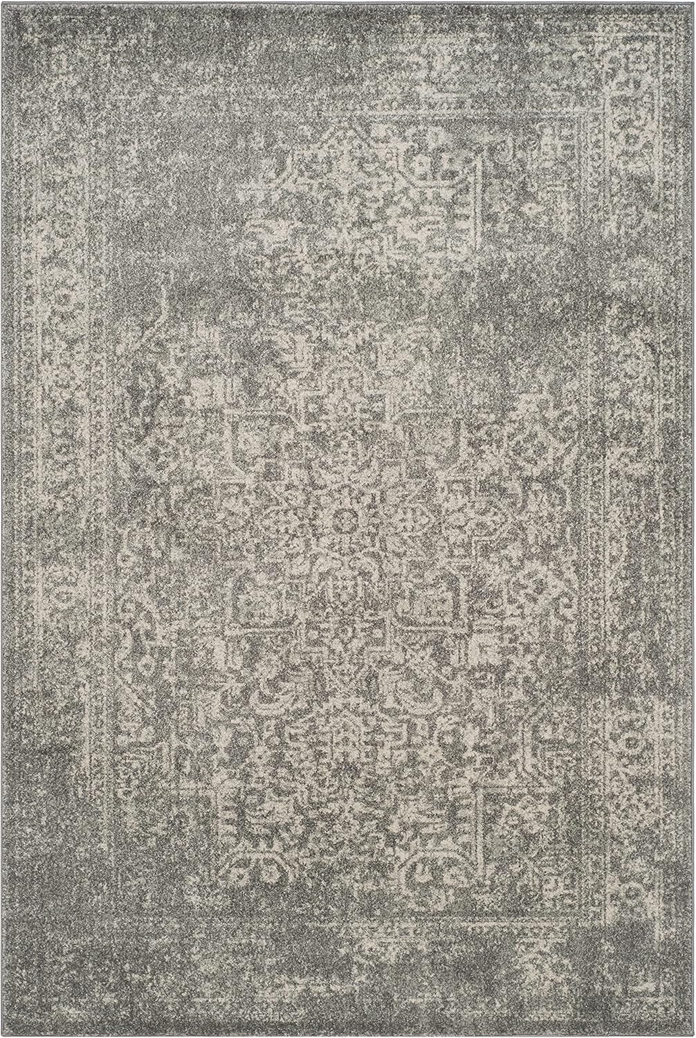 SAFAVIEH Evoke Collection Area Rug - 5'1" x 7'6", Silver & Ivory, Distressed Design, Non-Shedding & Easy to Clean, Ideal for Living Room, Bedroom, Dining Space (EVK256S)