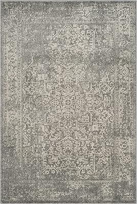 SAFAVIEH Evoke Collection 4' x 6' Silver / Ivory EVK256S Oriental Distressed Non-Shedding Living Room Bedroom Accent Rug