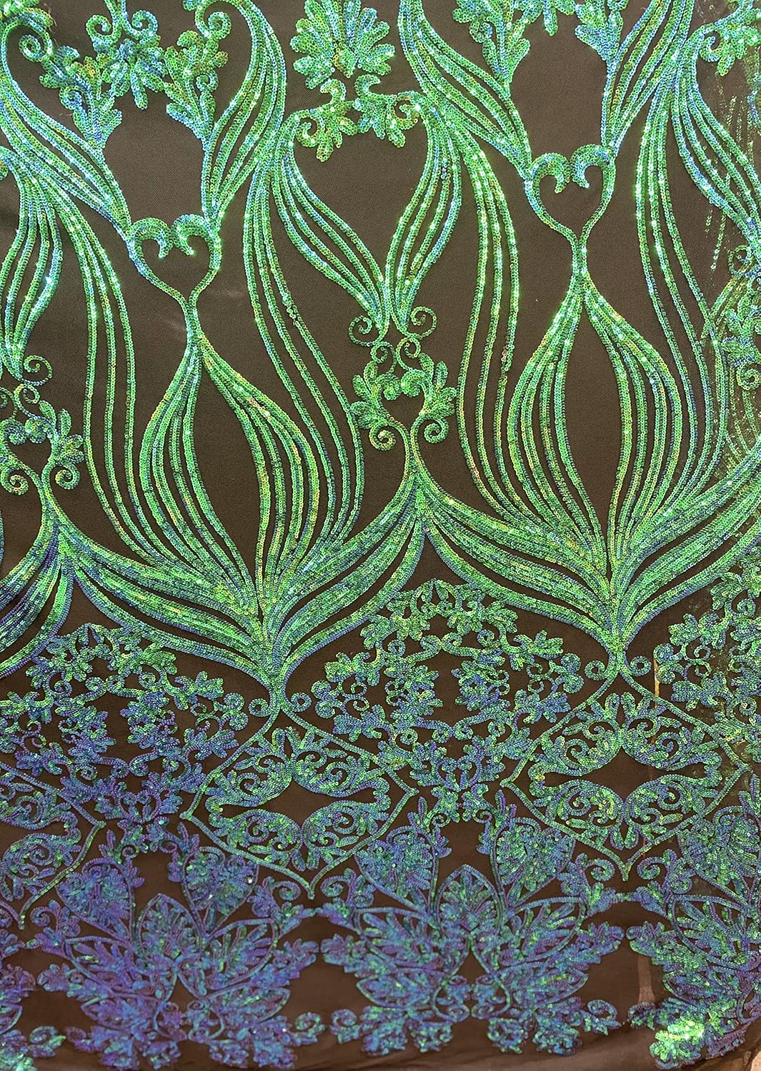 Valentina Textile INc Damask Design Embroidered on Mesh Lace Fabric by The Yard VT-16 (1 Yard, Nude Iridescent Green)