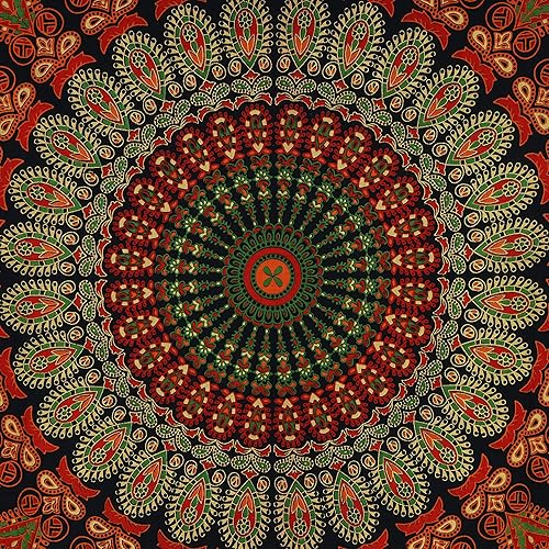 Miniatura 3 de Bless International - Tapiz hippie indio bohemio psicodélico azul dorado pavo real mandala colgante en la pared (verde dorado, póster (29.9 x 39.8