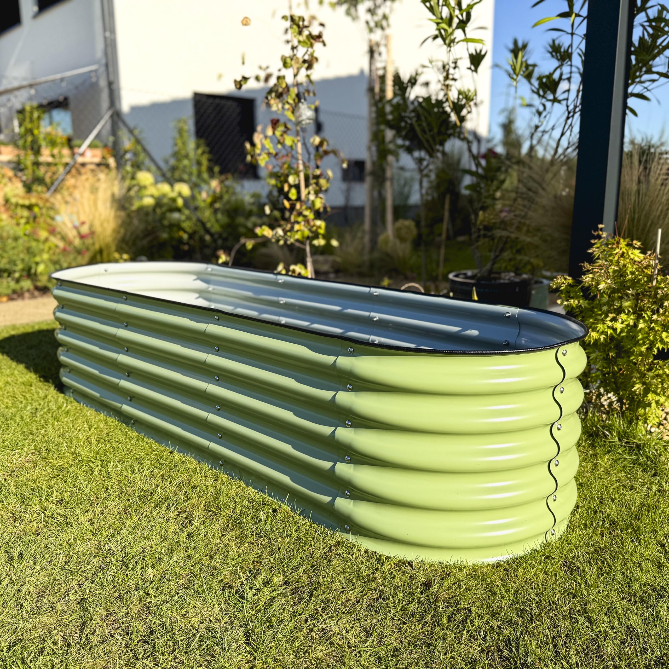 UNIGARDIA Potager Surélevé en Métal 200x60x43 cm - Bac Potager Extérieur Modulaire 6-en-1 - Jardinière Surélevée en Acier Premium, Inoxydable - Durée de Vie Minimum 20 Ans, Vert Sauge