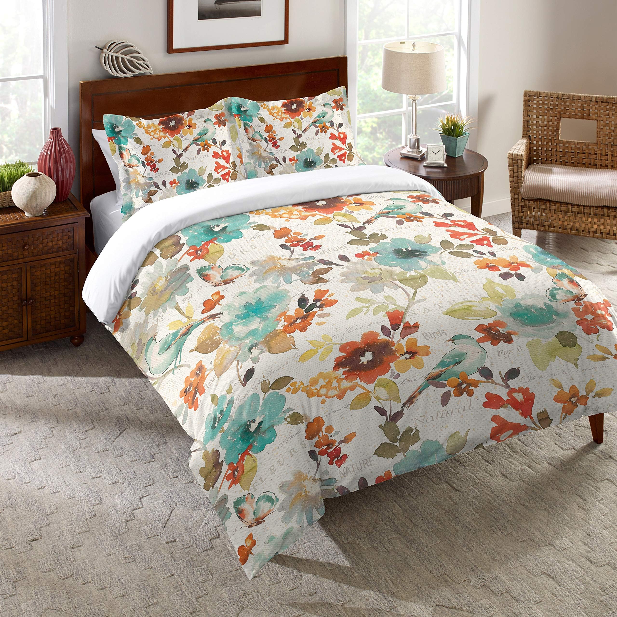 Laural Home Nature's Garden Comforter Blue, Orange N/A, Made in USA Queen Modern & Contemporary
