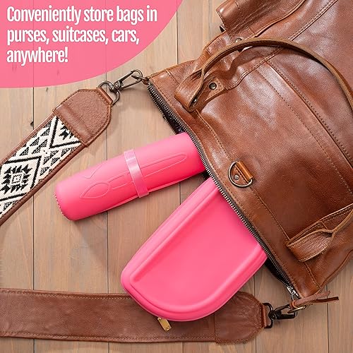 Miniatura 5 de Juego de bolsa de maquillaje de silicona y soporte para brochas, Rosa encendido, Bolsa de maquillaje de silicona