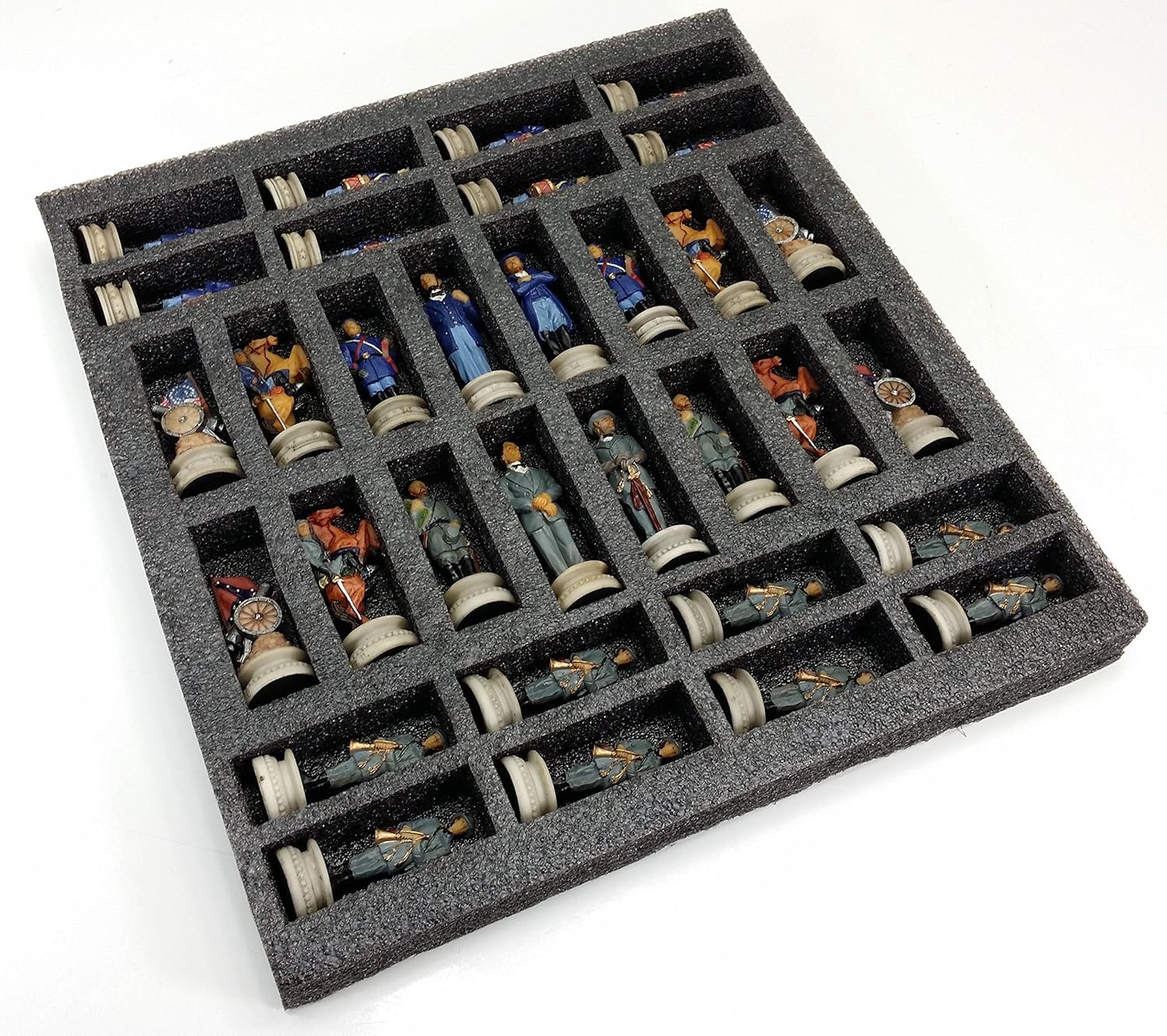 HPL US American Civil WAR Generals Chess Set Set W/ 18" Cherry & Burlwood Color Board