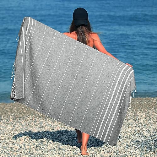 Miniatura 2 de HILLFAIR Hammam - Toallas turcas de playa 100% algodón, 39 x 72 pulgadas, XXL, toallas de playa de gran tamaño para adultos, toallas de baño de