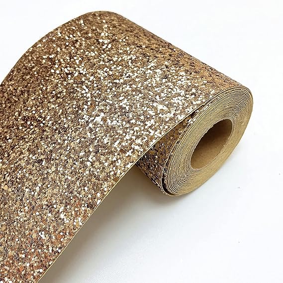 DHHOUSE Gold Chunky Glitter Wallpaper Border,Peel and Stick Gold