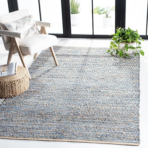 SAFAVIEH Cape Cod Collection - Alfombra decorativa de 4 x 6 pies, natural y azul, hecha a mano de tejido plano costero trenzado, ideal para zonas de SAFAVIEH Cape Cod Collection - Alfombra decorativa de 4 x 6 pies, natural y azul, hecha a mano de tejido plano costero trenzado, ideal para zonas de