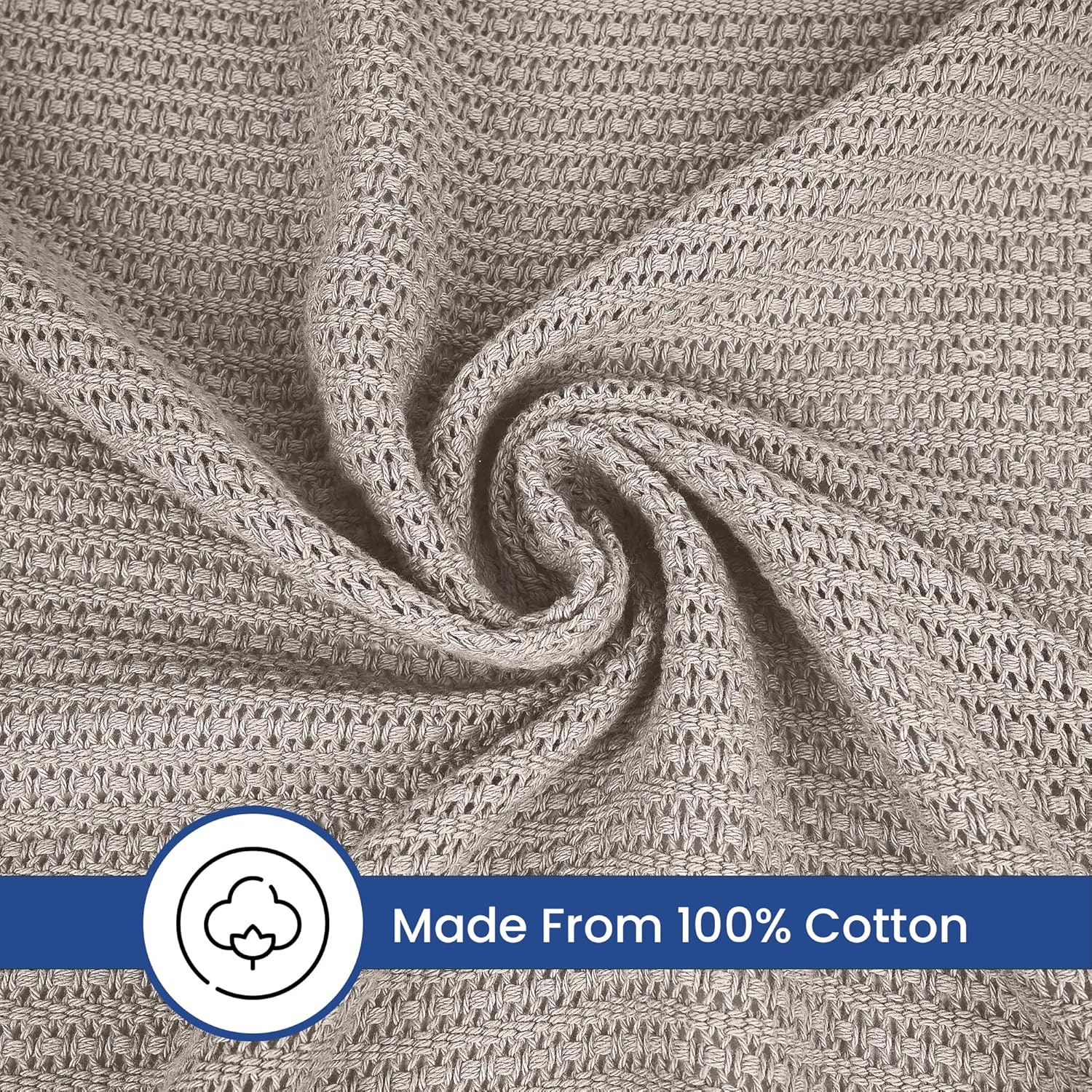 Linteum Textile Supply Leno Weave Taupe Blanket, Twin 100% Cotton, Lightweight, Warm, Fluffy, Premium and Durable Soft & Cozy Bed Blanket for Home, Couch, Sofa & Dorm, All Season Throw [66x90] - Image 3