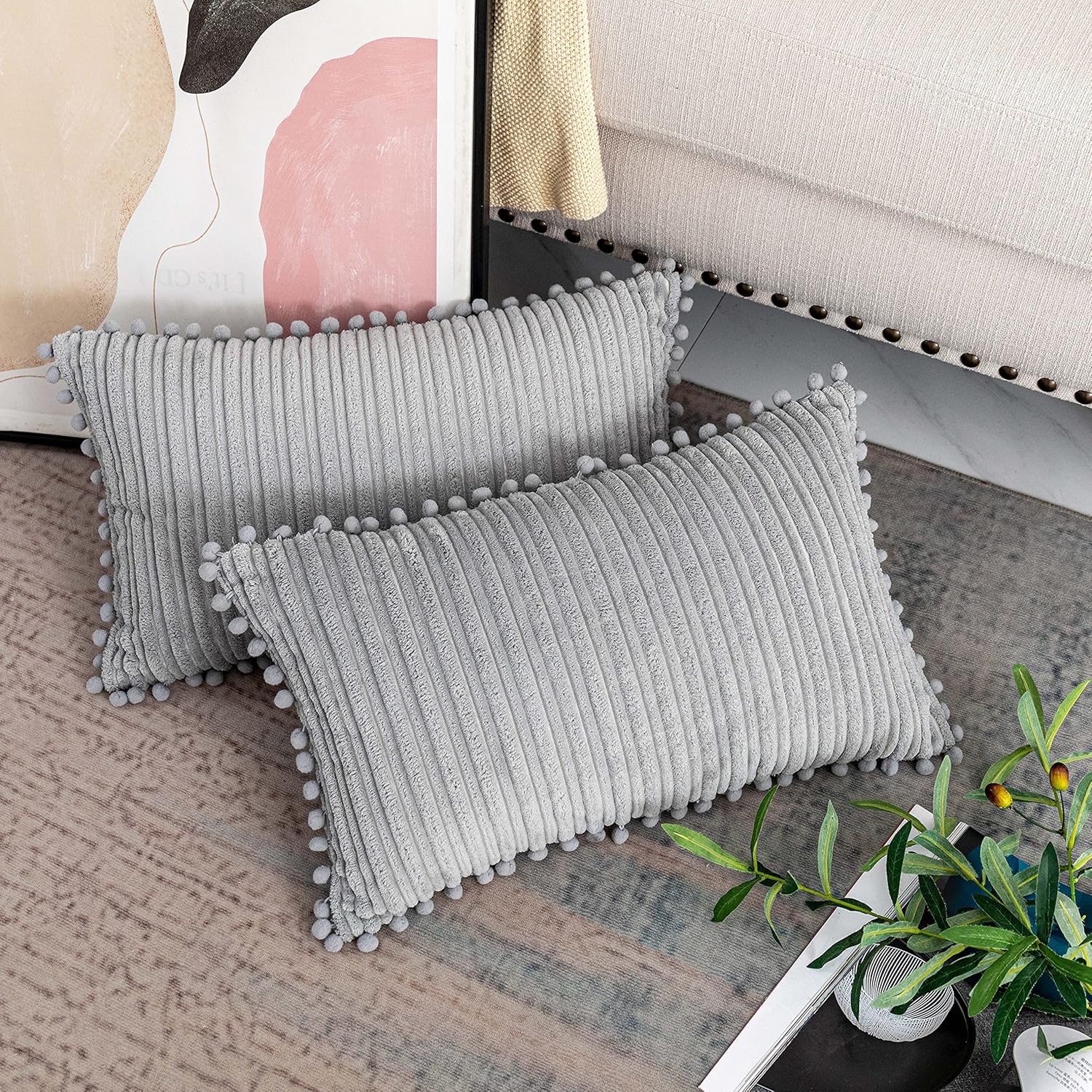 UGASA Velvet Pillow Covers Striped, Decorative Throw