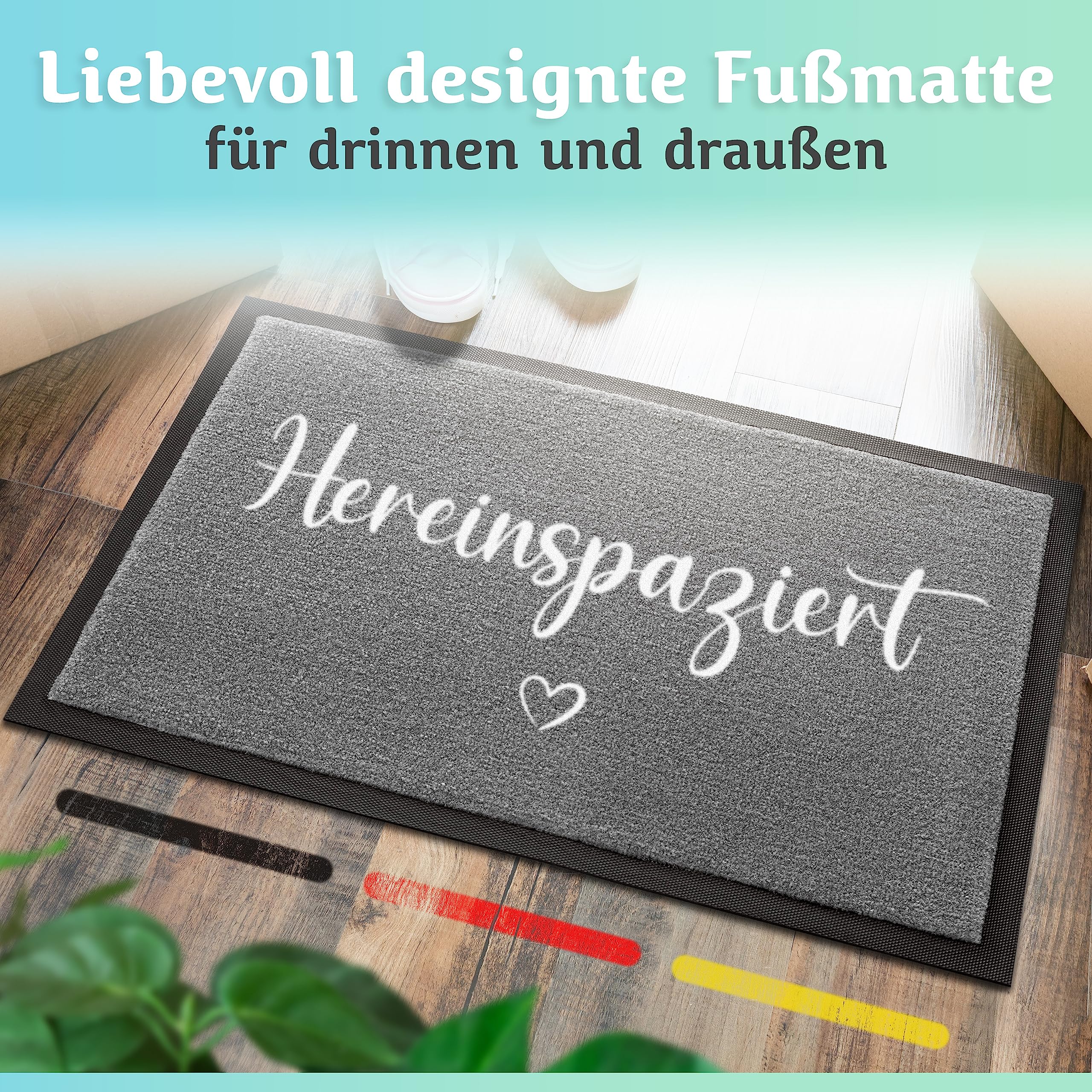 Bodenständig Hereinspaziert Fußmatte [Waschmaschinenfest] in 40x60cm - optimale Größe für die Haustür. Schmutzfangmatten innen, Welcome mat Spruch und Herz
