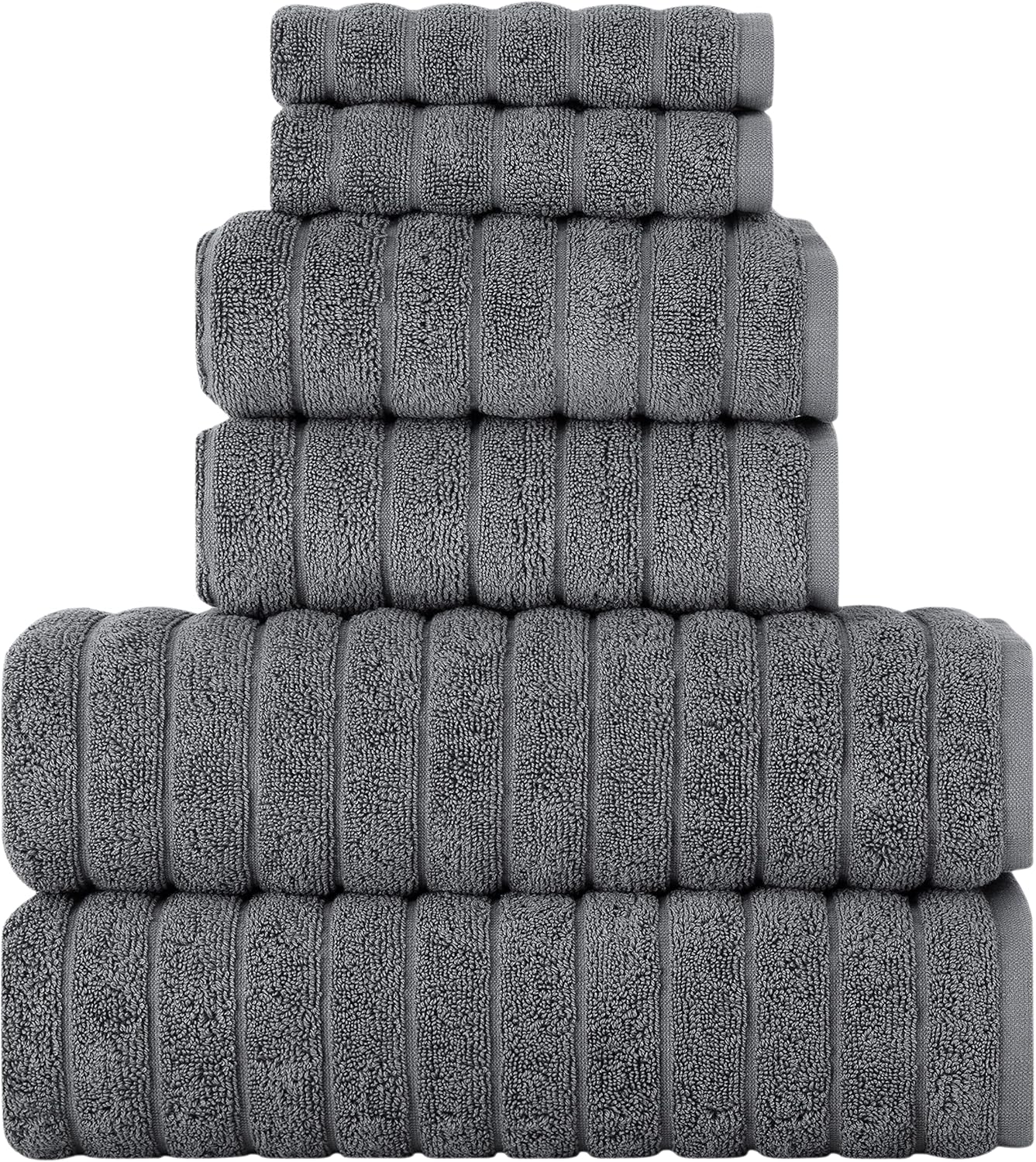Classic Turkish Towels - 6 Piece Luxury Bath Towels Set - 100% Cotton, Quick Dry, Soft and Super Absorbent Bath, Hand and Washcloths Towels (2 Each), Grey