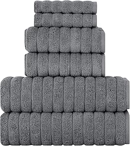 Classic Turkish Towels - 6 Piece Luxury Bath Towels Set - 100% Cotton, Quick Dry, Soft and Super Absorbent Bath, Hand and Washcloths Towels (2 Each), Grey