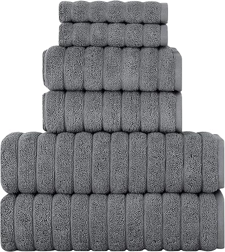 Classic Turkish Towels - Juego de 6toallas de baño de la colección Brampton acanaladas de lujo de 100% algodón turco, de secado rápido, suaves y