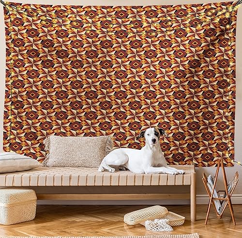 Miniatura 8 de Ambesonne Tapiz moderno, retro de los años 60 y 70, diseño geométrico vintage de triángulos, imagen artística para colgar en la pared para