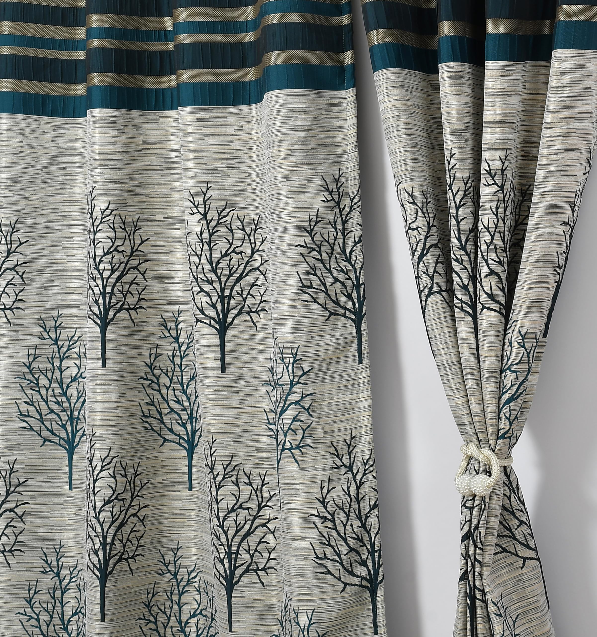 Homefab India Jacquard Blackout Jute Floral 2 Piece Eyelet Polyester Normal Curtain - 7ft, Blue-image-21