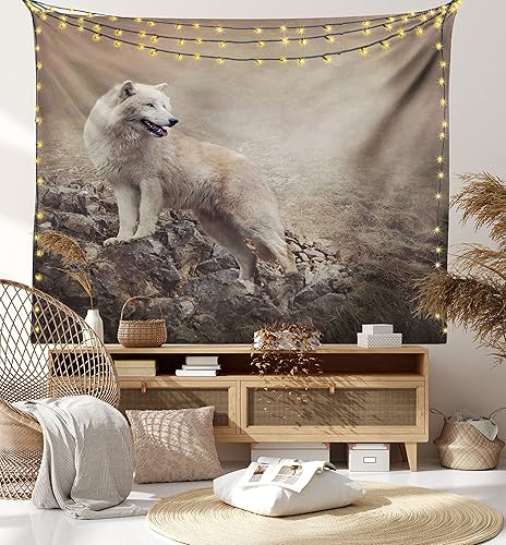 Miniatura 64 de Ambesonne Tapiz de fantasía, paisaje de fantasía con reloj, rayos de cielo de ensueño desde el techo, arte ficticio, colgante de pared ancho para