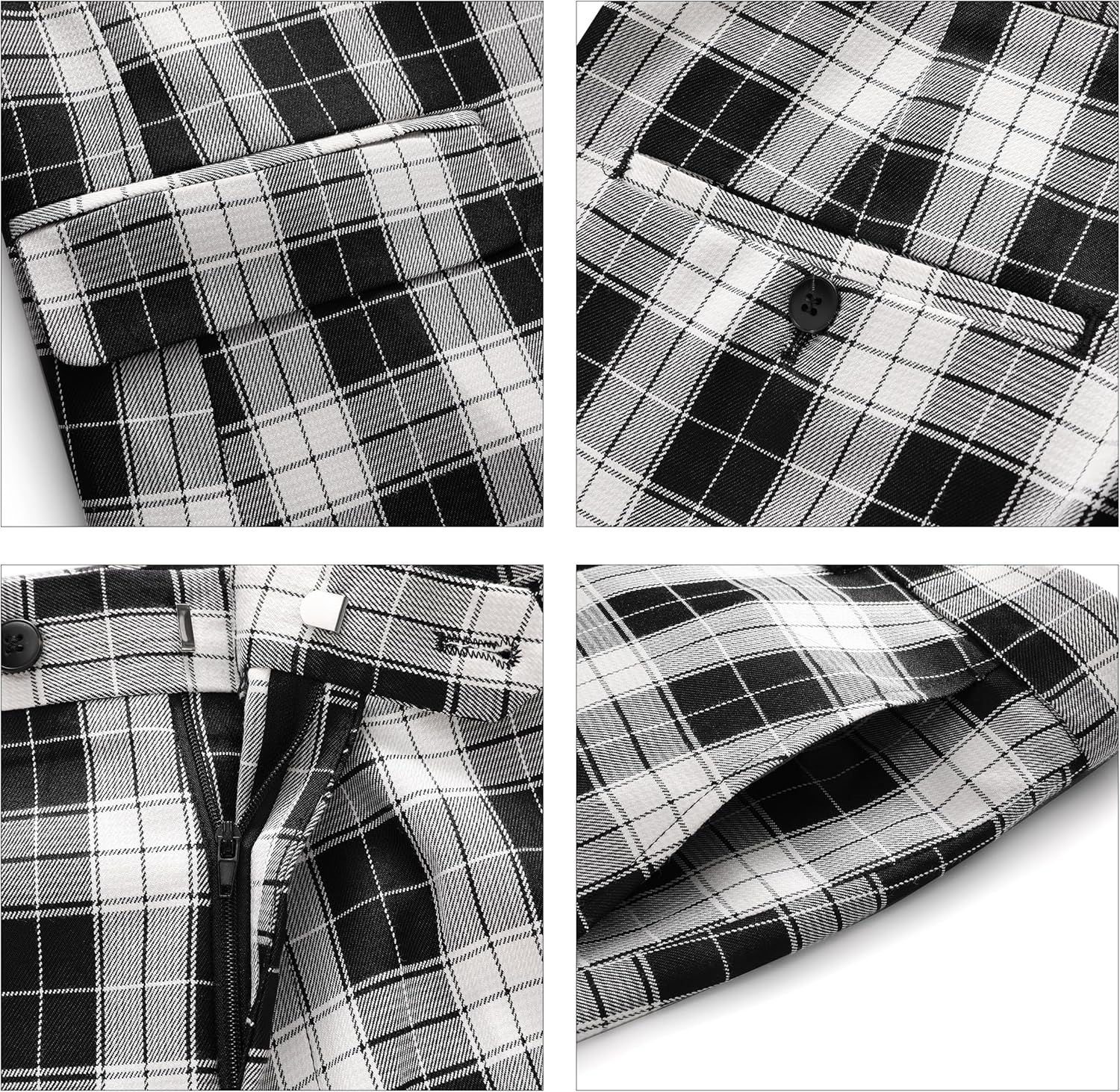 MOGU Men's 3-Piece Plaid Suit Slim Fit Checkered Tuxedo Set with Jacket, Vest, Pants Modern Casual Dress for Wedding Prom - Image 6