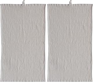 Creative Co-Op Oversized Woven Linen and Cotton Waffle Decorative Tea Towel with Loop for Dining and Kitchen, Cream Color (Pack of 2)