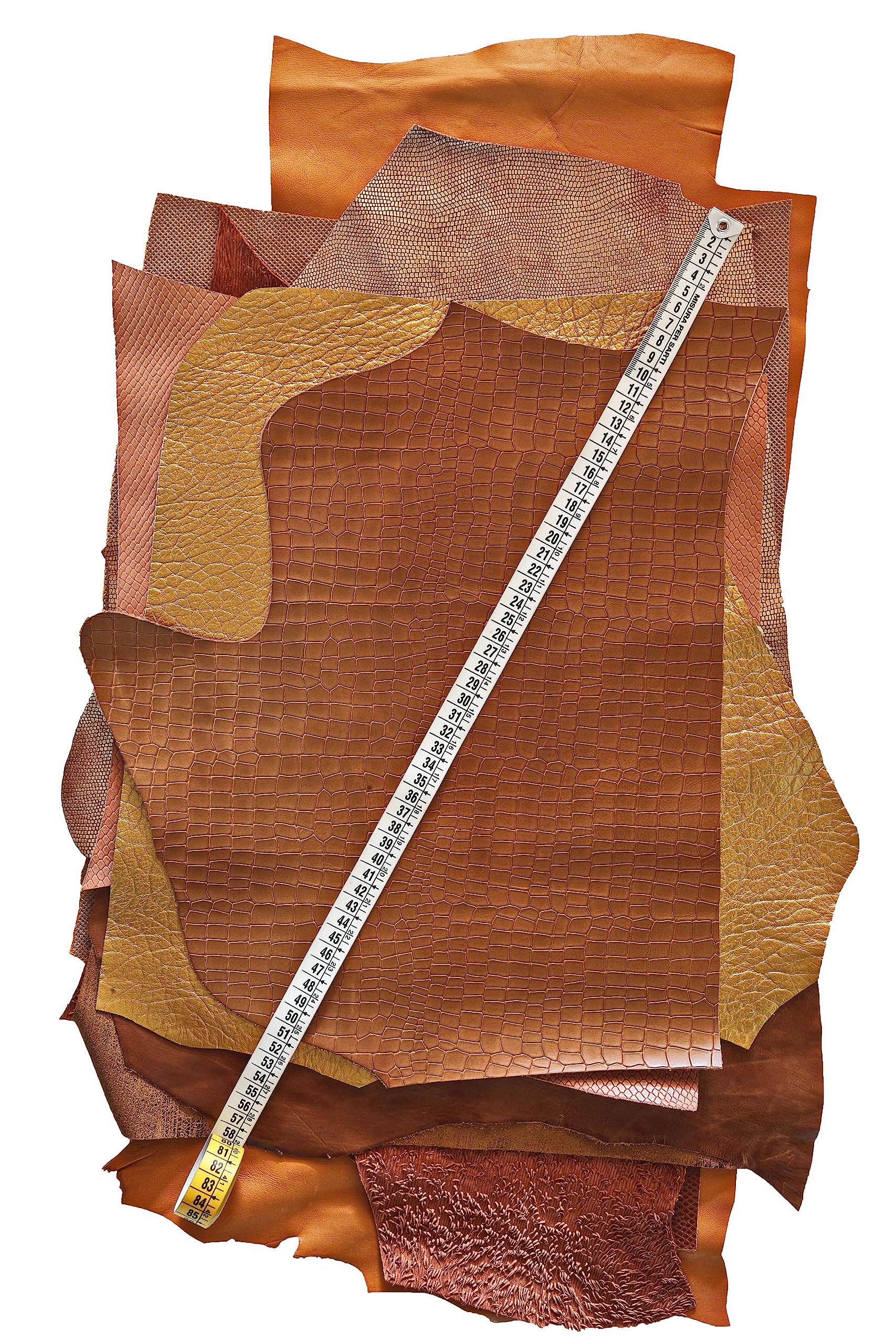 LA GARZARARA Restes de cuir mixte, imprimés, motifs et douceur diverse, gamme de différentes couleurs, assortiment aléatoire - min 20X25 - maxi 40X40 cm. (brun, cuir, rougeâtre, 1 Kg.)