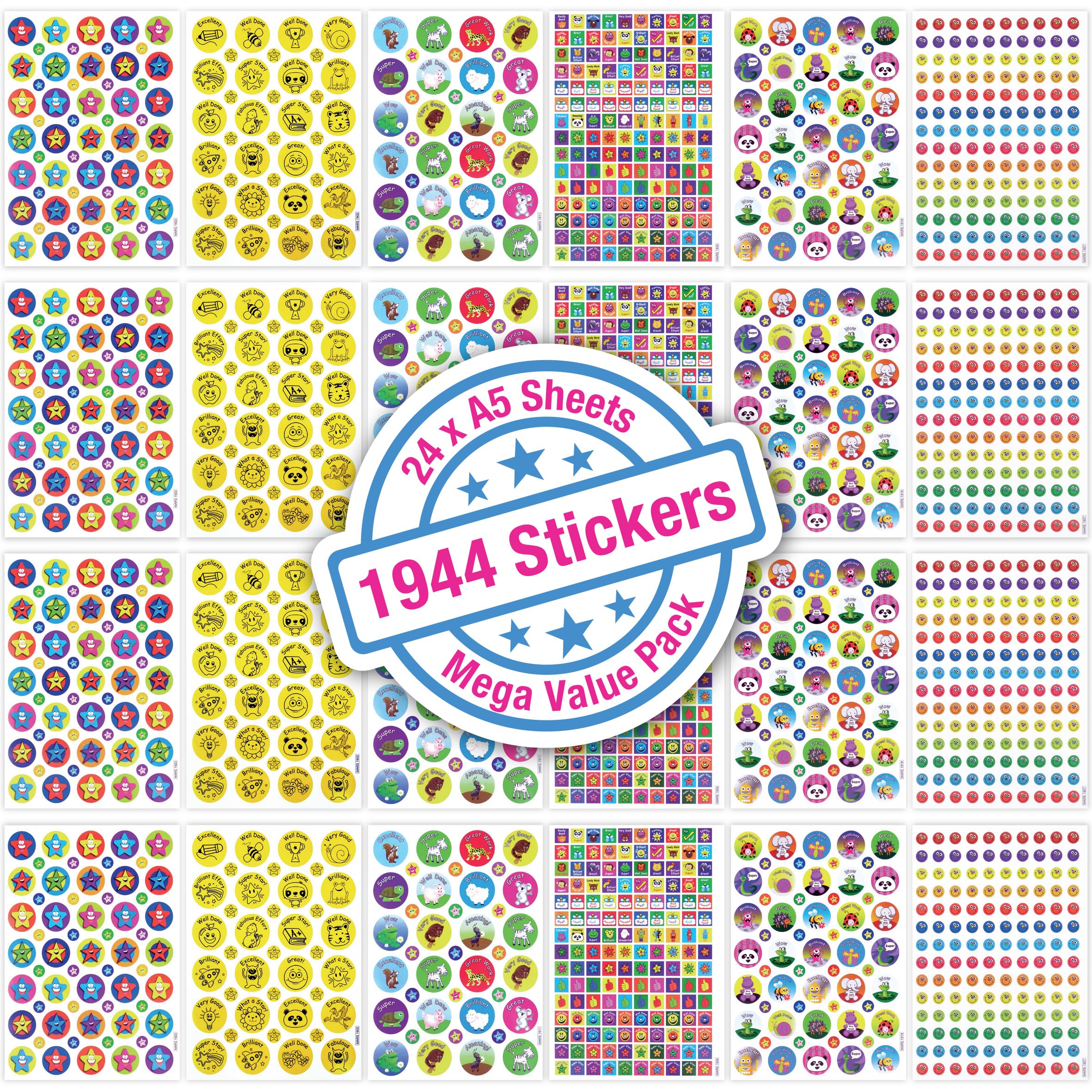 Reward Stickers for Teachers – 1944 Motivational Stickers for Kids, 24 Sheets of A5 - Classroom Rewards, Praise & Achievement Stickers, Teacher Supplies, KS1 & KS2