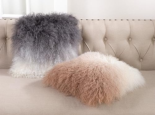 Vista 56 de SARO LIFESTYLE Almohada de lana de cordero mongol 100% con relleno de poliéster, 20 pulgadas, gris