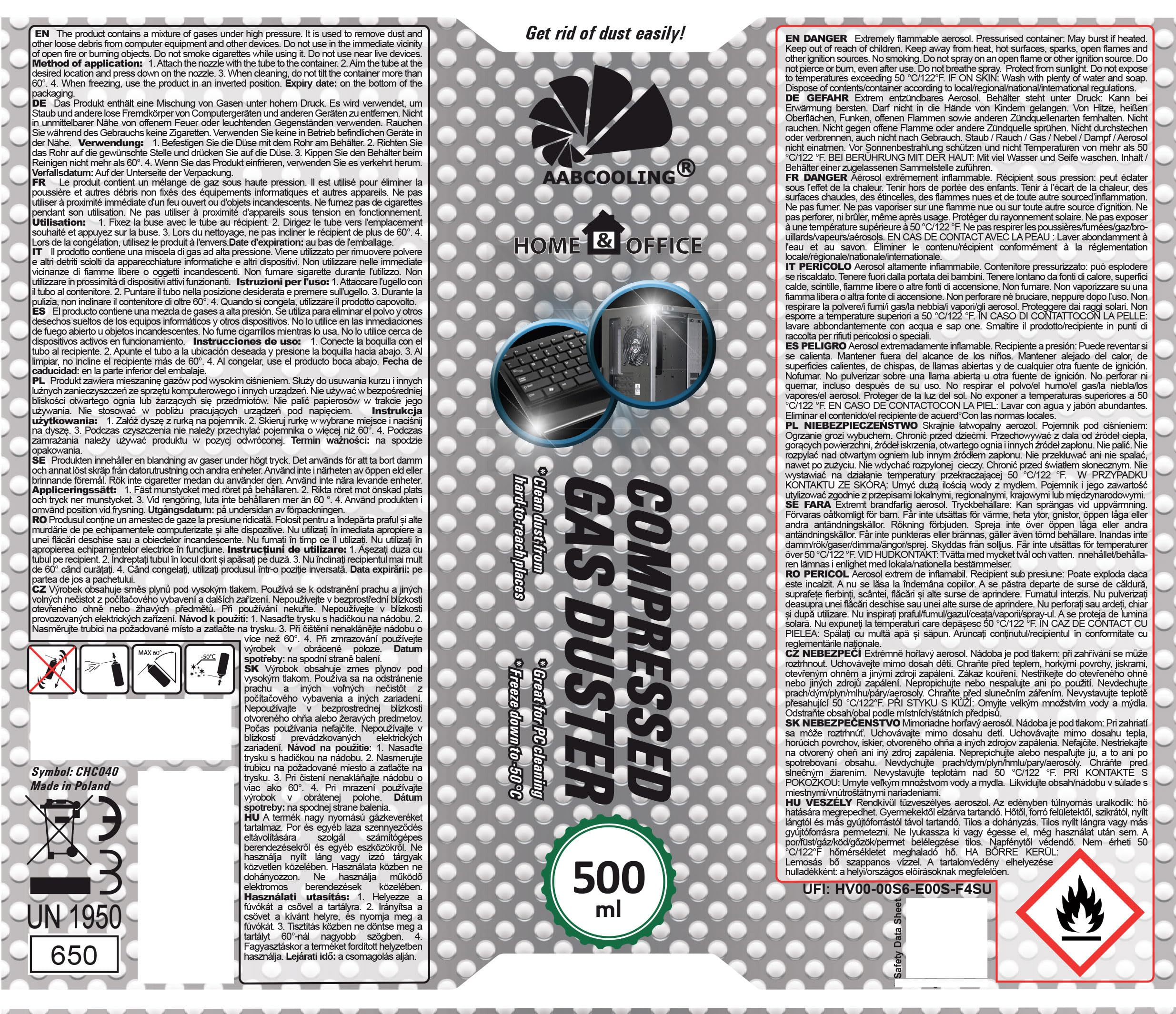 AABCOOLING Druckluftspray 500ml - Der Profi-Reiniger Für PC, Tastatur & Elektronik