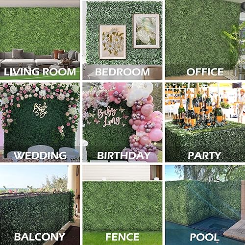 Miniatura 6 de NETAP Paneles de pared de césped, 20 x 20 pulgadas (16 unidades) de 4 capas de boj artificial de césped sintético para decoración de pared interior,
