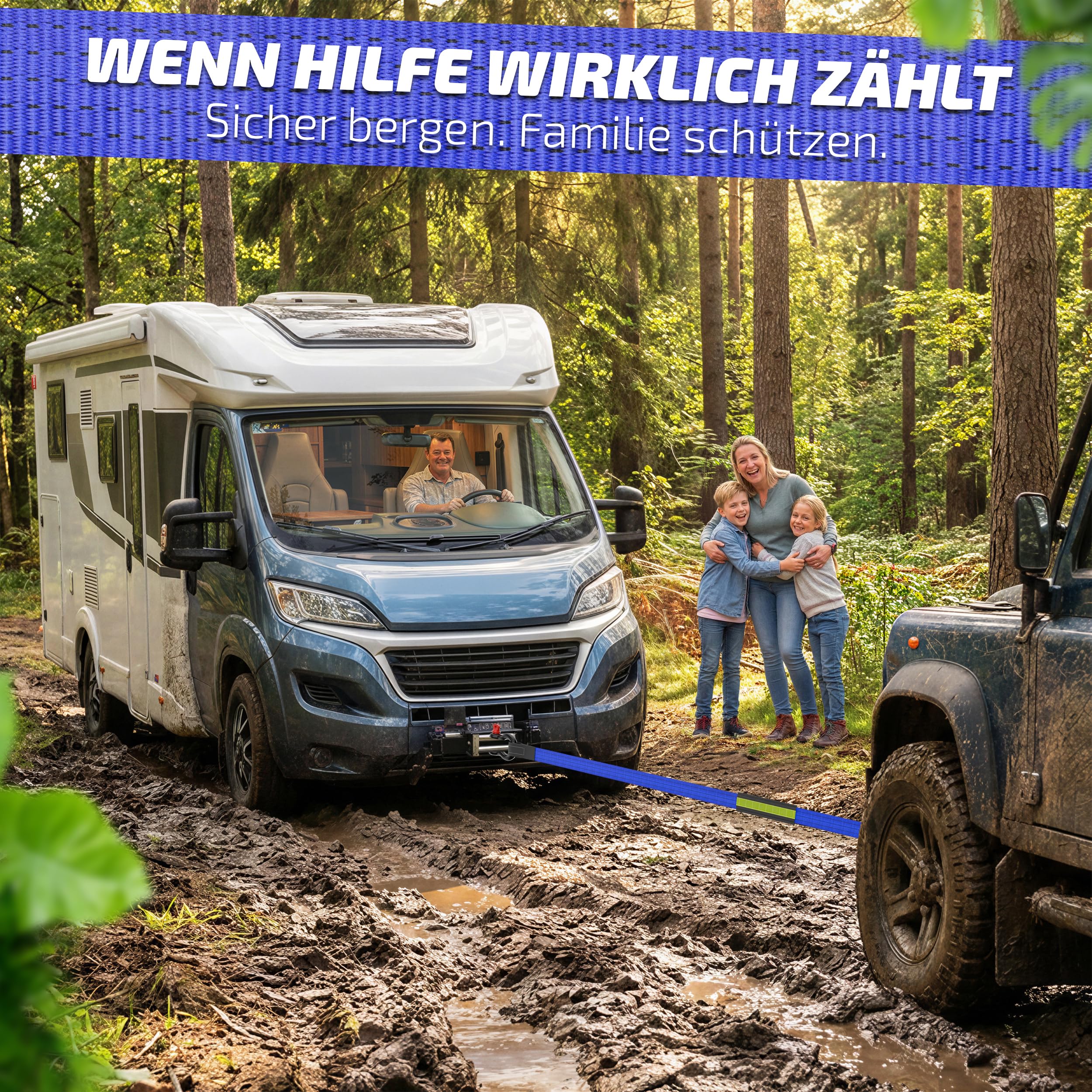 Kiwan Pro Abschleppseil WLL 10 t Maximale Sicherheit statt Bruchlast-Tricks 38 t Bruchlast Geprüfte Belastbarkeit XXL Schäkel 5 m x 7,5 cm Offroad Bergungsgurt für PKW SUV Transporter Wohnmobil