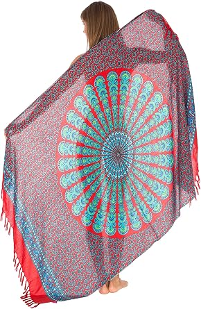 SHU-SHI - Beach Sarong - for Women - Bikini/Swimsuit Wrap & Clip - Mandala Peacock