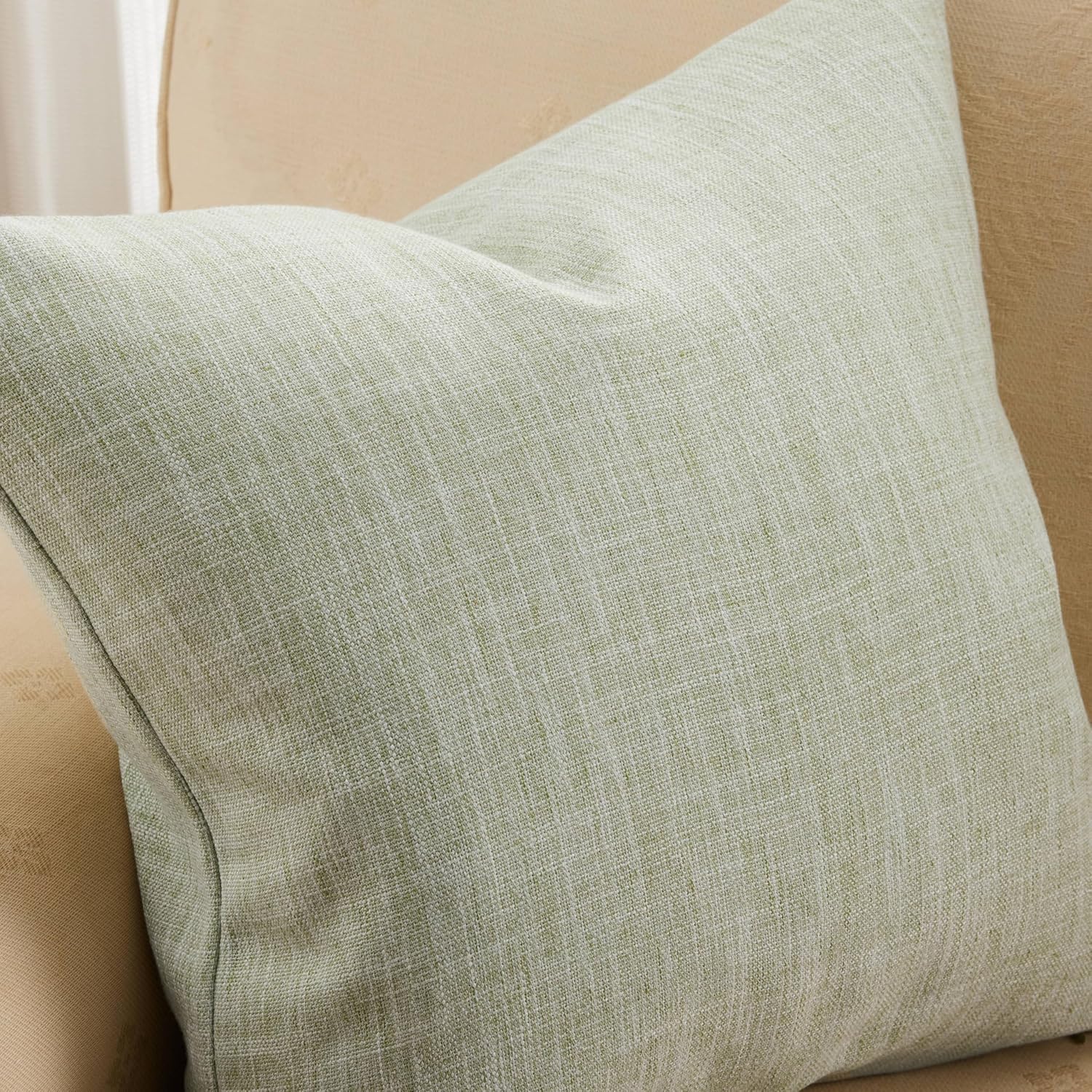 ZeeMart Rustic Cotton Linen Throw Pillow Covers Set of 2, 18x18 Inch Green, Farmhouse Style Decorative Couch Pillow Cases Sage Green Cushion Covers for Sofa Bed Living Room Home Decor - Image 2